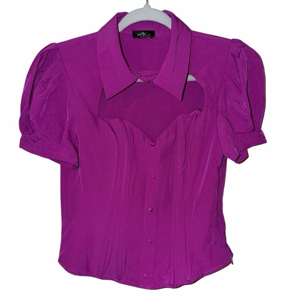 Milk & honey fuchsia pink y2K button front fitted blouse top pinup small twee